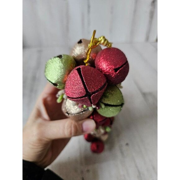 Large bell glitter red green sparkle unique decor ornament Xmas tree - Picture 3 of 7